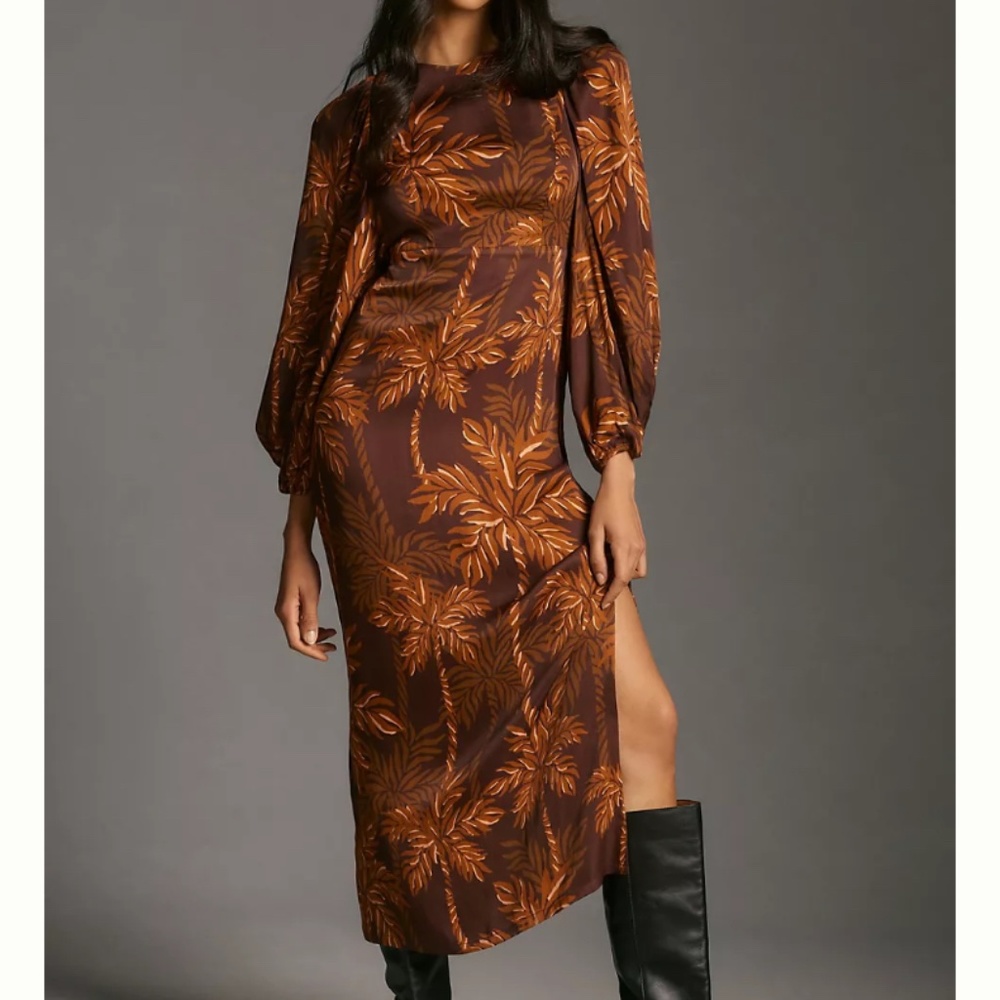 NWT Farm Rio Long-Sleeve Low-Back Printed Midi Dress SIZE M